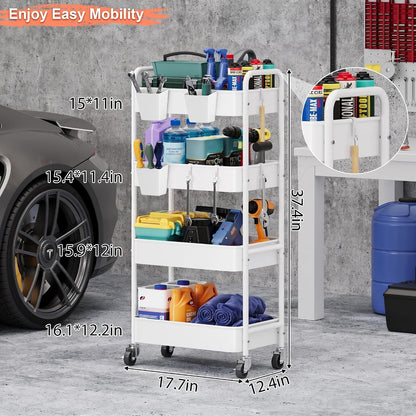 2 Tier Small Rolling Cart Metal with Wheels, White Under Desk Storage Cart on Wheels, Short Utility Roller Caddy Carts Organizer for Art,Craft,Pantry,Bathroom, Two Tiered Shelf Trolley,22 Inches Tall
