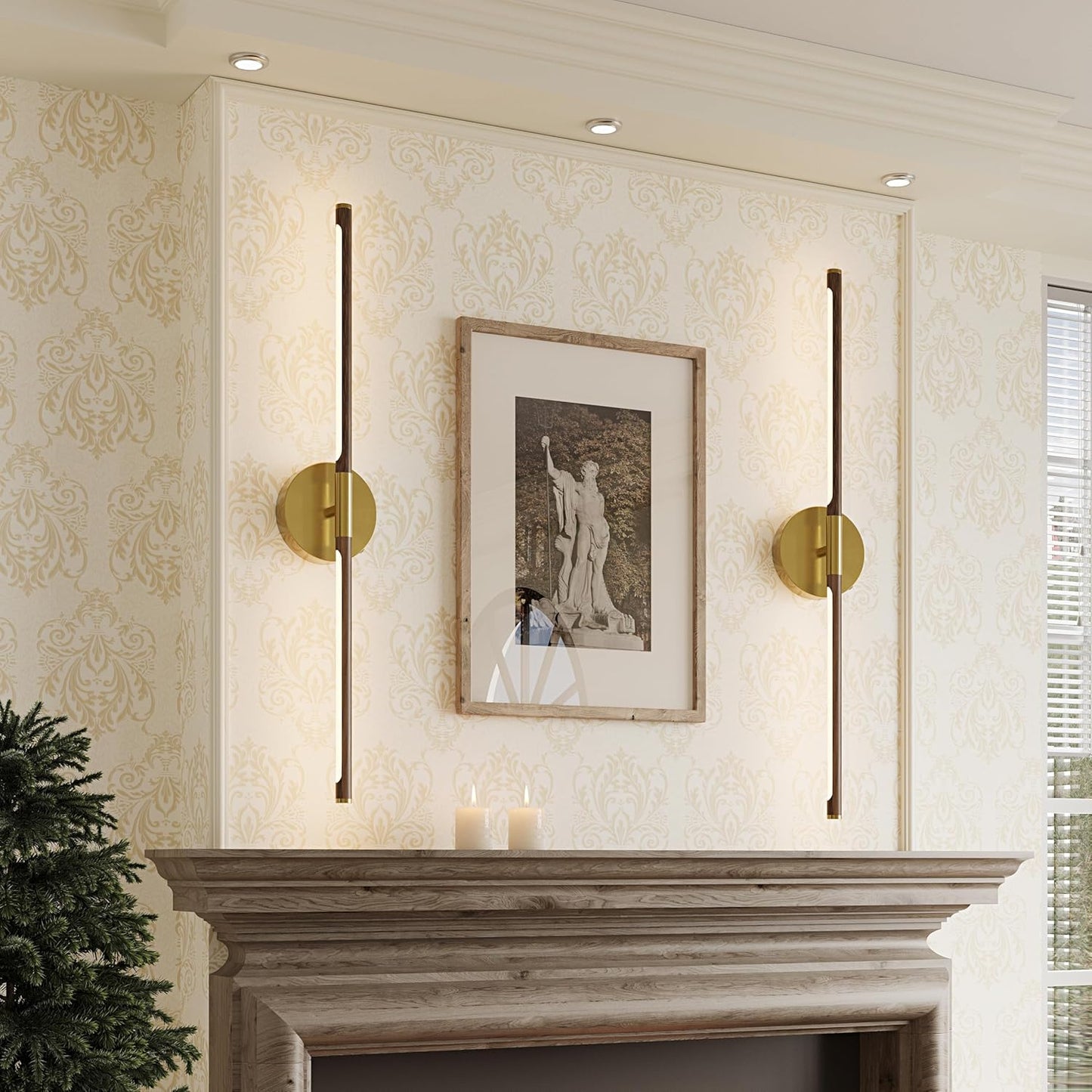 24 Inch Battery Operated Wall Sconce Set of 2, Dimmable Battery Sconces with Remote Control, 8000 mAh Rechargeable Sconces, 350° Rotate Modern LED Lights for Bedroom, Living Room, Black Gold