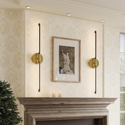 24 Inch Battery Operated Wall Sconce Set of 2, Dimmable Battery Sconces with Remote Control, 8000 mAh Rechargeable Sconces, 350° Rotate Modern LED Lights for Bedroom, Living Room, Black Gold