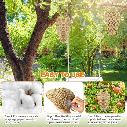 Qualirey 4 Pcs Large Crochet Fake Wasp Nest 7.9×12.6" Hanging Fake Wasp Nest Deterrent Outdoor Crochet Hornet Decoys for Patio Garden Yard Eaves Uses