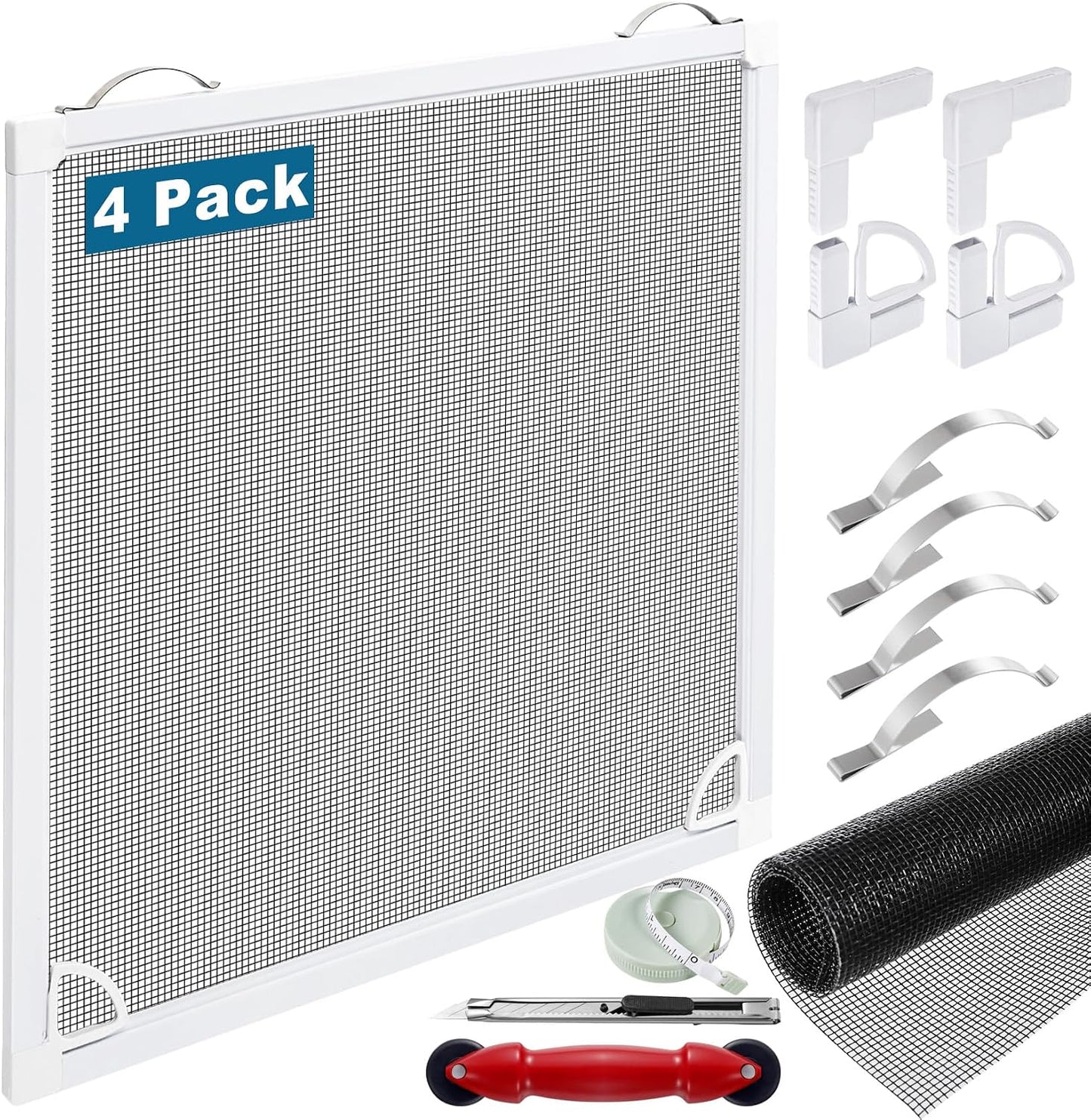 Window Screen Frame Kit 48inX48in Fiberglass Window Screen Replacement Kit Includes Full Set of Tools Suitable for Windows，Framed Mesh Replacement Window Screens, Home, Patio