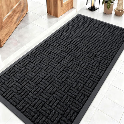 OLANLY Front Door Mat Outside Entrance 29.5x17, Absorbent, Heavy Duty Sturdy Natural Rubber Doormat Indoor Outdoor, Stain and Fade Resistant, Non-Slip Backing Low Profile Floor Mat for Entryway, Grey