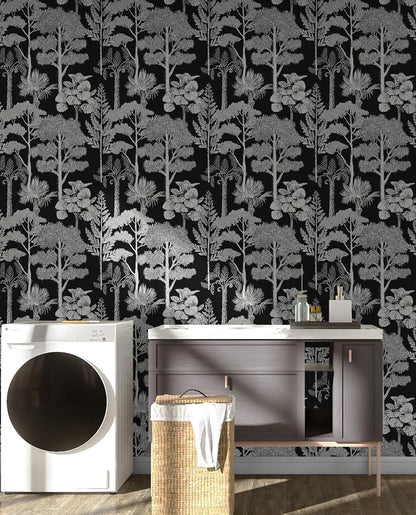 Safiyya Peel and Stick Wallpaper Beige Forest Contact Paper 17.3" x 118" Vintage Tree Wall Paper Renter Friendly Self Adhesive Removable Wallpaper for Bathroom Vinyl Off-White