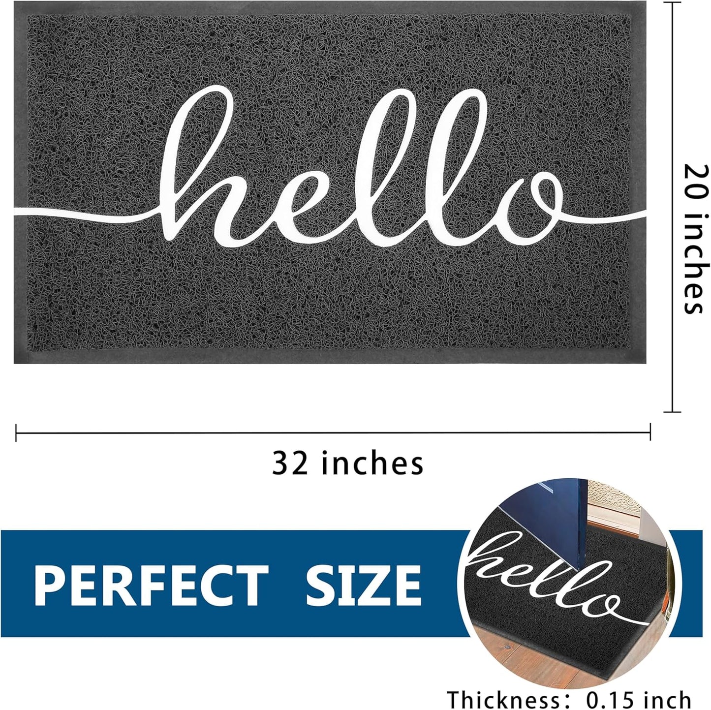EARTHALL Door Mat Outside Inside Home Doormat, 30"x17.5", Durable Floor Mat Non Slip Mat Ultra Absorb Mud Easy Clean Front Doormat for Garage, Entryway, Patio, High Traffic Areas, Black