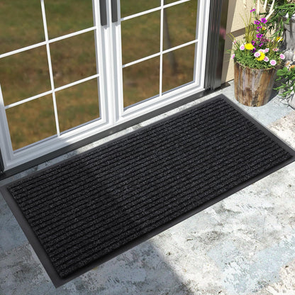 Yimobra Welcome Mat, Heavy Duty Sturdy Door Mats for Home Entrance Outdoor Indoor, Front Doormat for Outside Patio Floor Entry Porch Garage Office, Waterproof, Low Profile, 29.5x17, Black Grey
