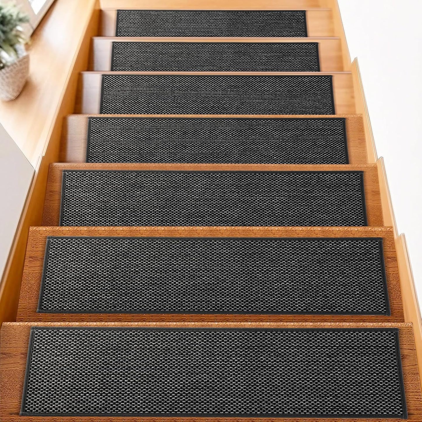 15Pcs Stair Treads for Wooden Steps With Self Adhesive, 8"x30" Non Slip Stair Runners-Peel & Stick Indoor Stair Carpet Runner, Resistant Runner for Kids, Elders and Pets, Black