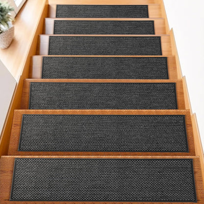 15Pcs Stair Treads for Wooden Steps With Self Adhesive, 8"x30" Non Slip Stair Runners-Peel & Stick Indoor Stair Carpet Runner, Resistant Runner for Kids, Elders and Pets, Black