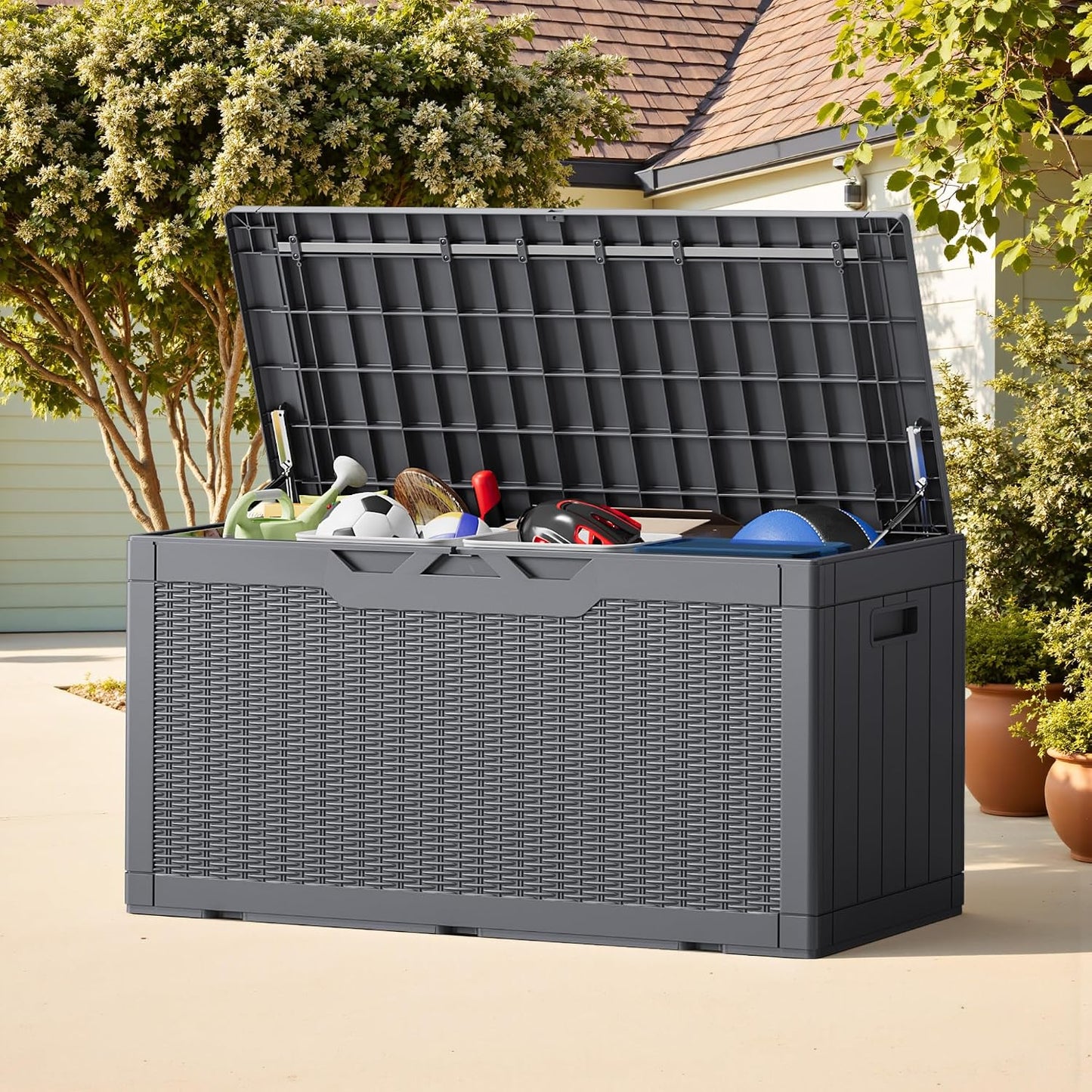 Greesum 31 Gallon Resin Deck Box All Weather Outdoor Storage Boxes for Patio Furniture Set,Outdoor Toys,Garden Tools,Black