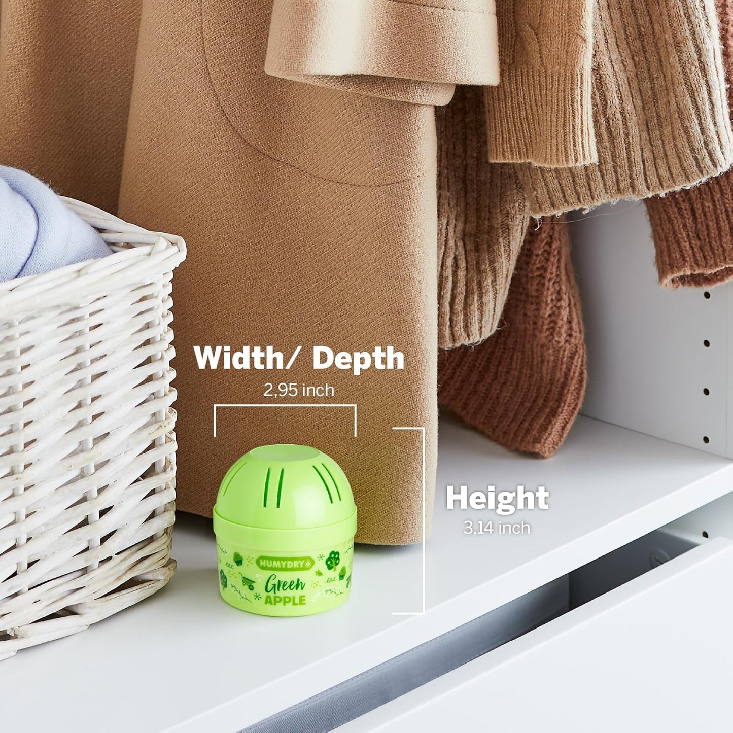 HUMYDRY Moisture Absorber Device, Mini Pack of 12 2.6oz, Up to 500 Days of Moisture and Humidity Control, Fights Summer Humidity, Green Apple Air Freshener, Small Space Dehumidifier, Non Electric