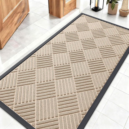 OLANLY Front Door Mat Outside Entrance 29.5x17, Absorbent, Heavy Duty Sturdy Natural Rubber Doormat Indoor Outdoor, Stain and Fade Resistant, Non-Slip Low Profile Floor Mat for Entryway, Grey Diamond