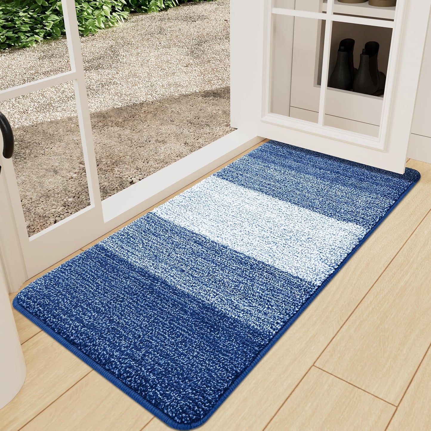 Kitinjoy Indoor Outdoor Door Mat, 32x20 Non-Slip Absorbent Dirt Trapper, Low-Profile Washable Inside Entrance Front Floor Mat, Sturdy Soft Entry Doormats for Entryway, Grey