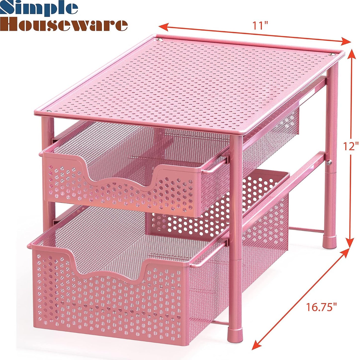 Simple Houseware Stackable 2 Tier Sliding Basket Organizer Drawer, White