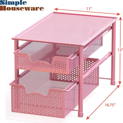 Simple Houseware Stackable 2 Tier Sliding Basket Organizer Drawer, White