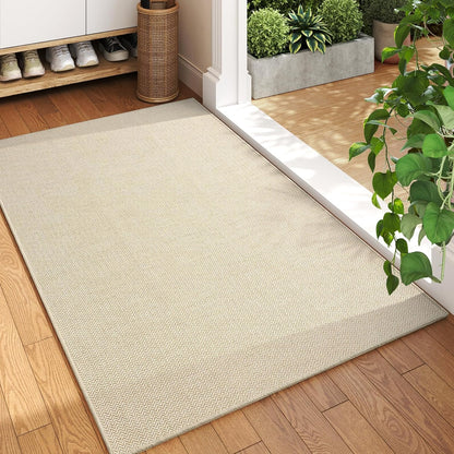 Ultra Thin Door Mat 24"x35" – Low Profile Non Slip Door Mat Indoor Entrance, Washable Absorbent Entryway Mat with Rubber Backing, Dirt Trapper Doormat for Front Door Inside, Beige