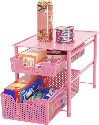 Simple Houseware Stackable 2 Tier Sliding Basket Organizer Drawer, White