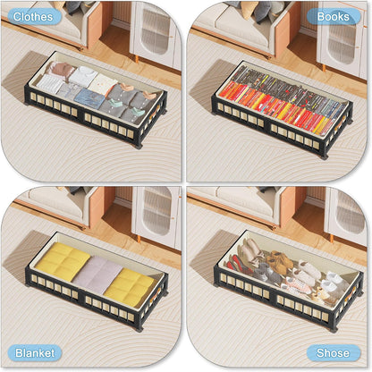 efluky 2-Pack Bamboo Under Bed Storage with Wheels, Rolling UnderBed Storage Basket with Large Dust Bag, Under Bed Storage Containers for Bedroom, Dorm and Basement, Nature
