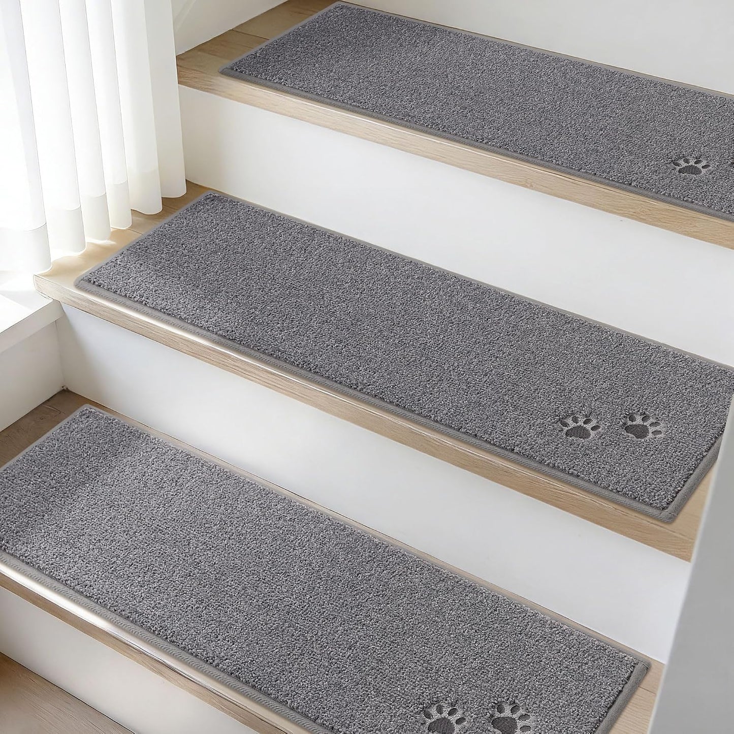 BEQHAUSE Stair Treads for Wooden Steps 28inX9in, Non Slip Carpet Stair Treads Indoor Stair Runners Machine Washable, Soft Stair Rugs Mat Surface Polyester TPE Backing, 4pcs, Charcoal