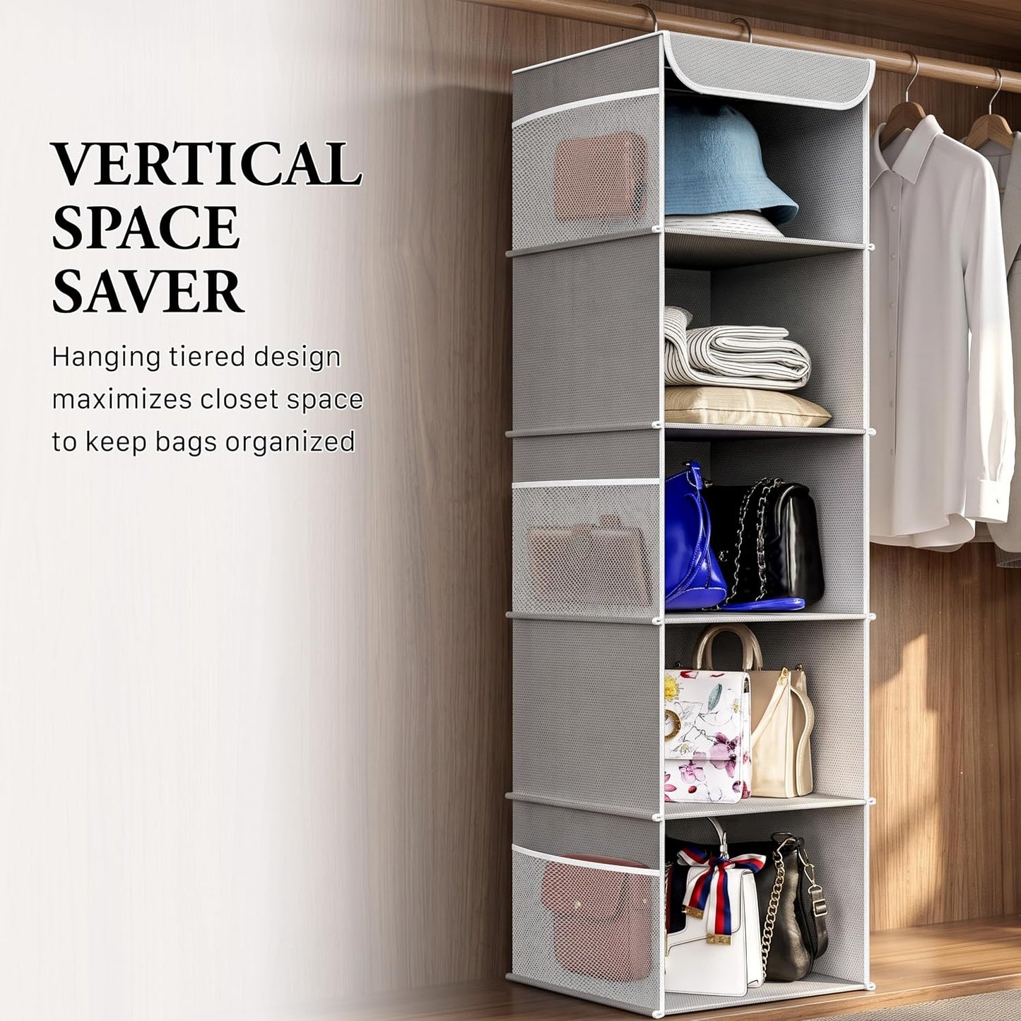 Simple Houseware 6 Shelf Hanging Closet Organizer, Gray