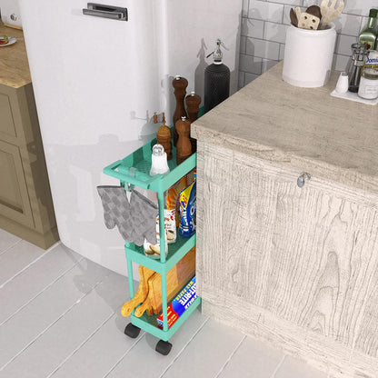 Simple Houseware 3-Tier Slim Rolling Cart w/Handle 5.5" Wx27.5 H, Turquoise | Storage Cart for Narrow Space (5.5-Inch Wide) Kitchen, Bathroom, Laundry Room