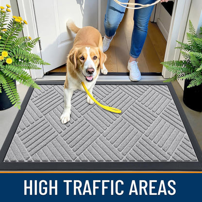 OLANLY Front Door Mat Outside Entrance 29.5x17, Absorbent, Heavy Duty Sturdy Natural Rubber Doormat Indoor Outdoor, Stain and Fade Resistant, Non-Slip Low Profile Floor Mat for Entryway, Grey Diamond