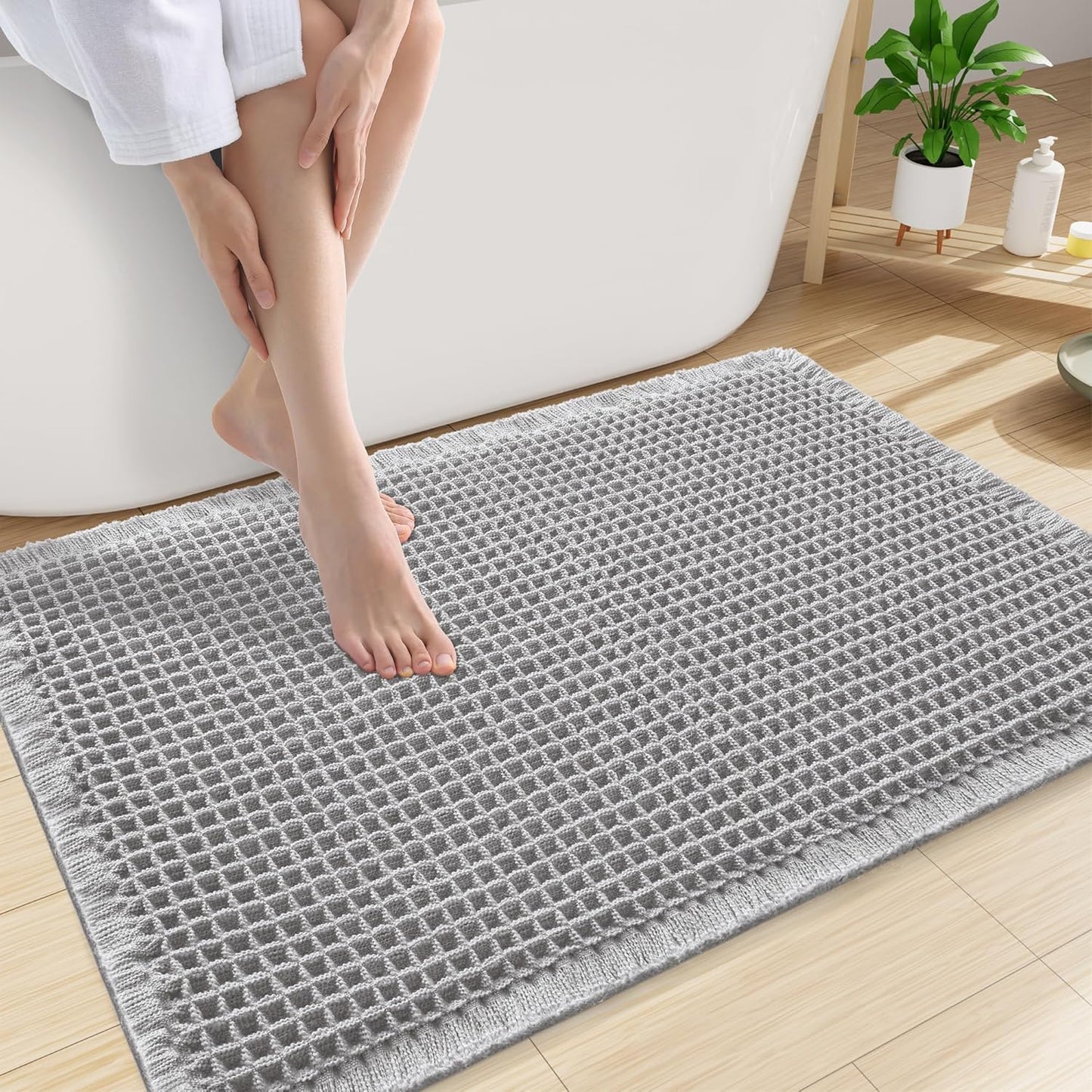 Smiry Waffle Bath Mat 30x20, Extra Soft Absorbent Bathroom Rugs, Non Slip Machine Washable Quick Dry Bath Rugs for Bathroom Floor, Tub, Shower, Home Decor Accessories, Brown