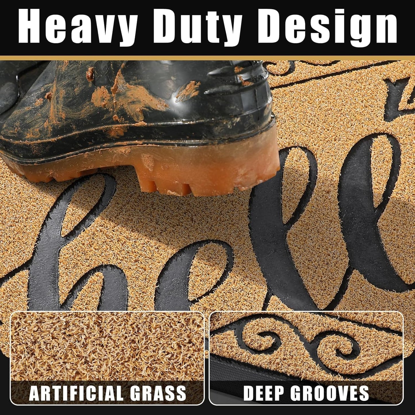 Yimobra Welcome Mat, Heavy Duty Sturdy Door Mats for Home Entrance Outdoor Indoor, Front Doormat for Outside Patio Floor Entry Porch Garage Office, Waterproof, Low Profile, 29.5x17, Black Grey