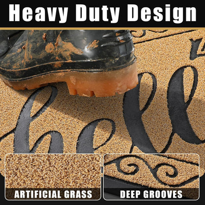 Yimobra Welcome Mat, Heavy Duty Sturdy Door Mats for Home Entrance Outdoor Indoor, Front Doormat for Outside Patio Floor Entry Porch Garage Office, Waterproof, Low Profile, 29.5x17, Black Grey