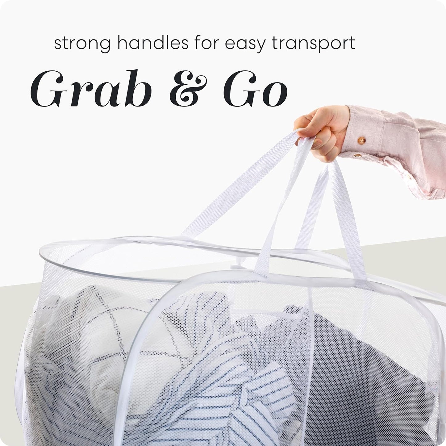 Handy Laundry Collapsible Laundry Basket, 3-Compartment Mesh Laundry Sorter, Foldable Pop Up Hamper with Handles, Space-Saving Durable Organizer for Dorm, Bedroom, Travel, White