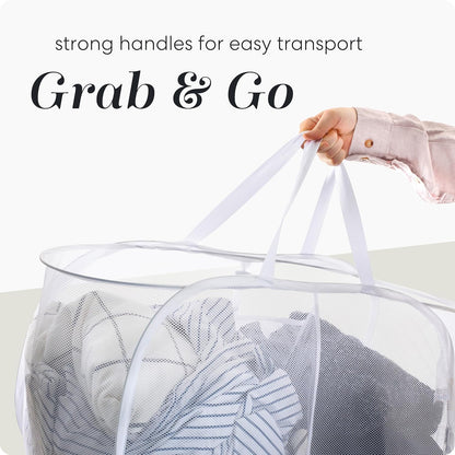 Handy Laundry Collapsible Laundry Basket, 3-Compartment Mesh Laundry Sorter, Foldable Pop Up Hamper with Handles, Space-Saving Durable Organizer for Dorm, Bedroom, Travel, White