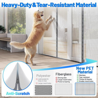 Heavy Duty Magnetic Screen Door Mesh - Auto-Sealing Hand-Free Door Net Screen with 50 Magnets, Pet & Kid Friendly, PET Fine Mesh Doors Screens Keep Bugs & Mosquitos Out Fits Front Doors Size 36” x 82”