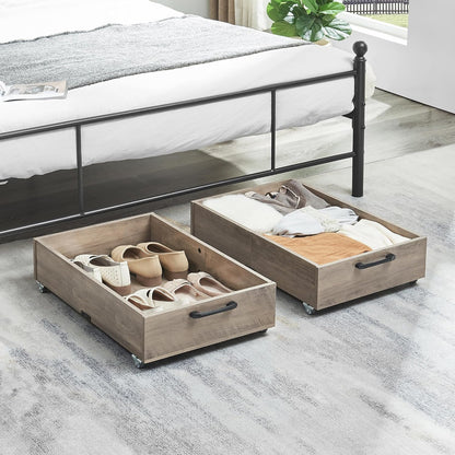 TIOPGHAD 2-Pack Under Bed Storage Drawers Organizer with Wheels, Brown | 58L total capacity, 80 lb per Drawer, Fits 6 in Bed Clearance, Rolling Drawers for Shoes, Clothes, Linens, Toys