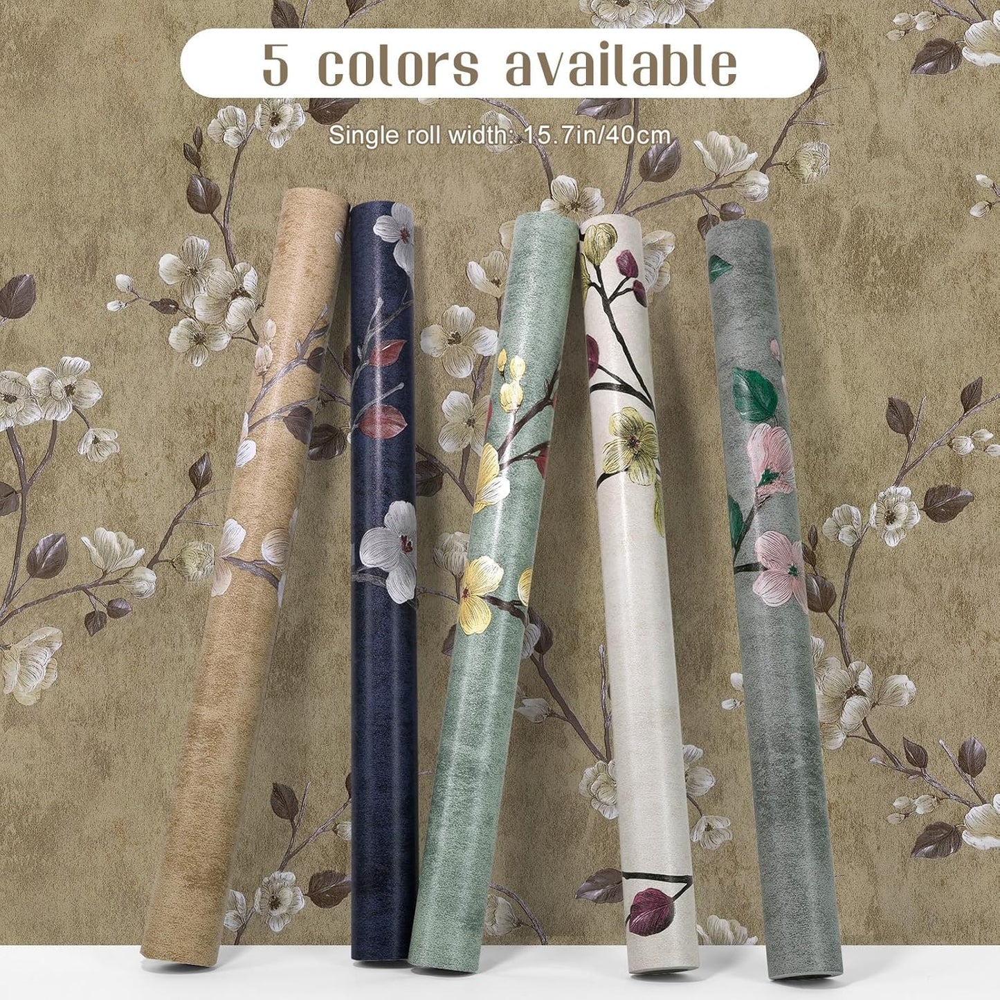 SOON AFTER 17.5”x120” Floral Peel and Stick Wallpaper Flower Tree Contact Paper Self Adhesive Removable Modern Sage Green Wall Paper Decorative Wall Covering Countertop Vinyl Film Roll
