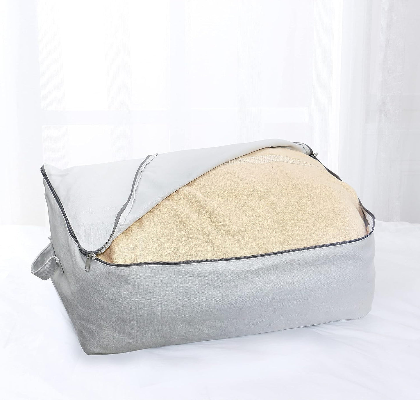 2PCS Canvas Storage Bag, 12OZ Thick Soft Breathable Closet Organizer for Beddings, Comforters, Pillows, Blankets, Clothes, 25.6×18.5×8.7inch, Beige