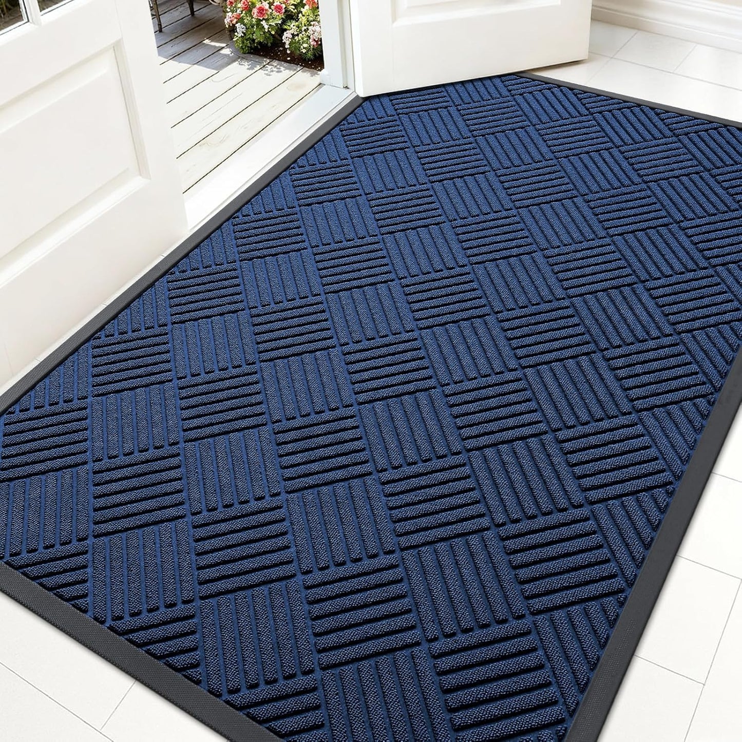 OLANLY Front Door Mat Outside Entrance 29.5x17, Absorbent, Heavy Duty Sturdy Natural Rubber Doormat Indoor Outdoor, Stain and Fade Resistant, Non-Slip Low Profile Floor Mat for Entryway, Grey Diamond