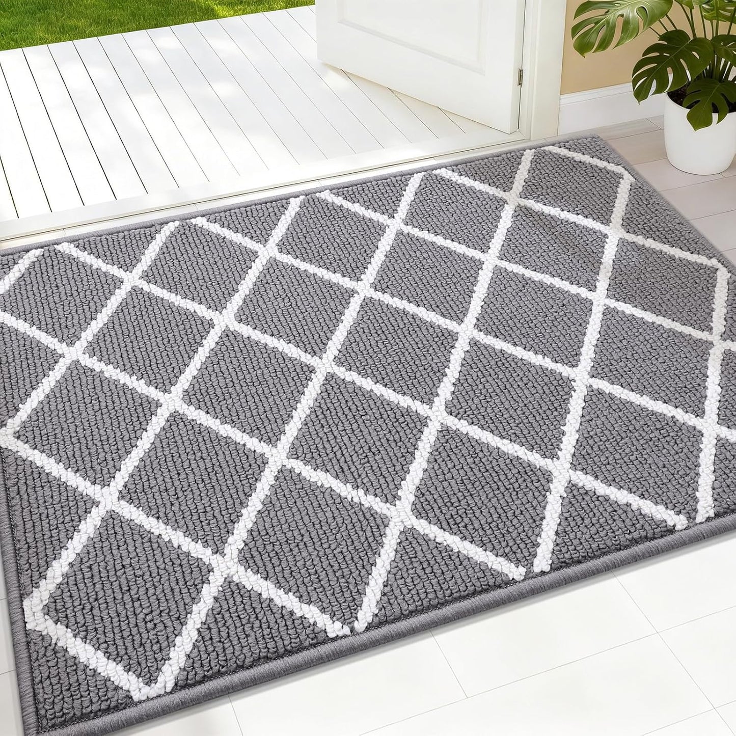Finchitty Indoor Door Mat, Dirt Resistant and Absorbent, Low-Profile, Non-Slip, Washable Inside Floor Mats for Front Door, Back, and Entrance, 32" x 20", Grey