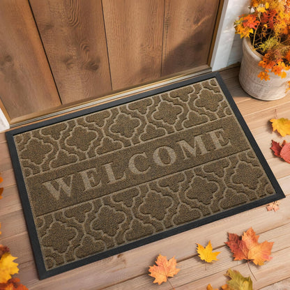 Yimobra Welcome Mat Outdoor Indoor, All-Weather Waterproof Front Door Mat Outside Entrance, Non-Slip Low Profile Porch Patio Doormat, 29.5x17, Black