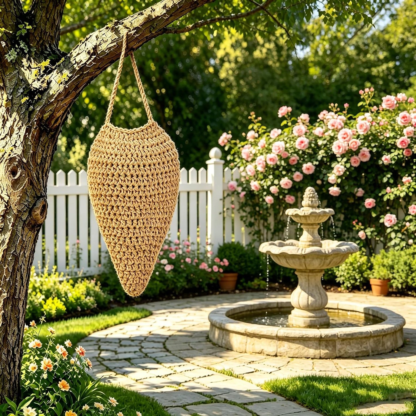 3 Pack Large Crochet Wasp Nest Decoy Handmade Fake Wasp Nest Decoy | Faux Wasp Nest Deterrent for Outdoor Hanging for Wasps Hornets, Hornets Nest Decoy for Patio and Eaves, Beige