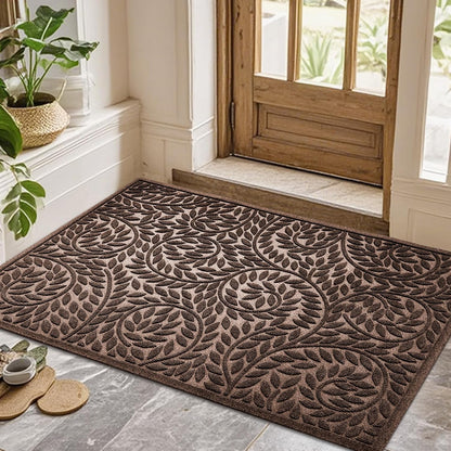 Bulijojo Front Door Mat Entrance,Durable Heavy Duty Welcome Mat,Thick Absorbent Natural Rubber Non Slip Mat,Sturdy Entryway Brown 17"x30"