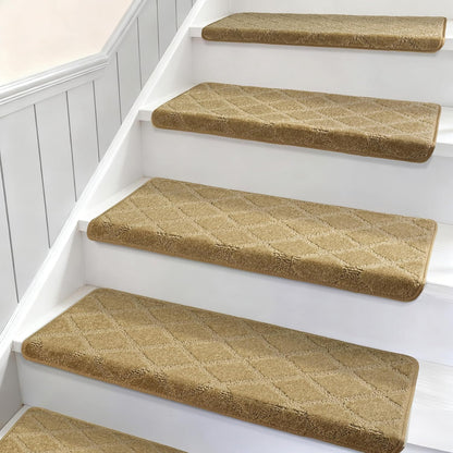 DEXDE Bullnose Stair Treads for Wooden Steps Non-Slip Stair Runner, 14 Pcs | Reusable bullnose carpet Stair Treads Indoor, Peel and Stick Stair Rugs with Edge Protection, Soft Washable, 30"x9.5" Grey
