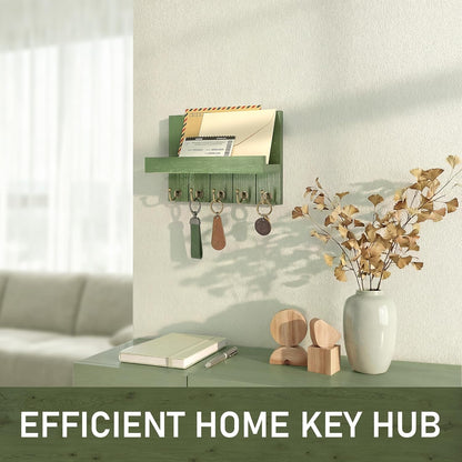 Rebee Vision Decorative Key Holder Wall Mount - Rustic Key Holder for Wall with Shelf and Mail Organizer for Living Room Decor - Home Essentials for Home Improvement (Brown, 3.54" x 10" x 7.28")