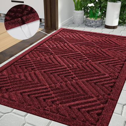 Yimobra Front Door Mat, All-Season Waterproof Outdoor Mat for Entrance with Drainage Holes, Heavy Duty Non-Slip Doormat for Garage Patio Entryway Indoor, 29.5x17, Red