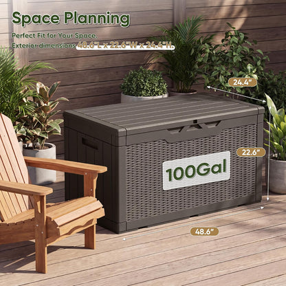 Flamaker Outdoor Storage Box 80 Gallon Resin Waterproof Deck Box Delivery Box with Wood Texture Large Storage Bin for Patio Cushions, (Grey)