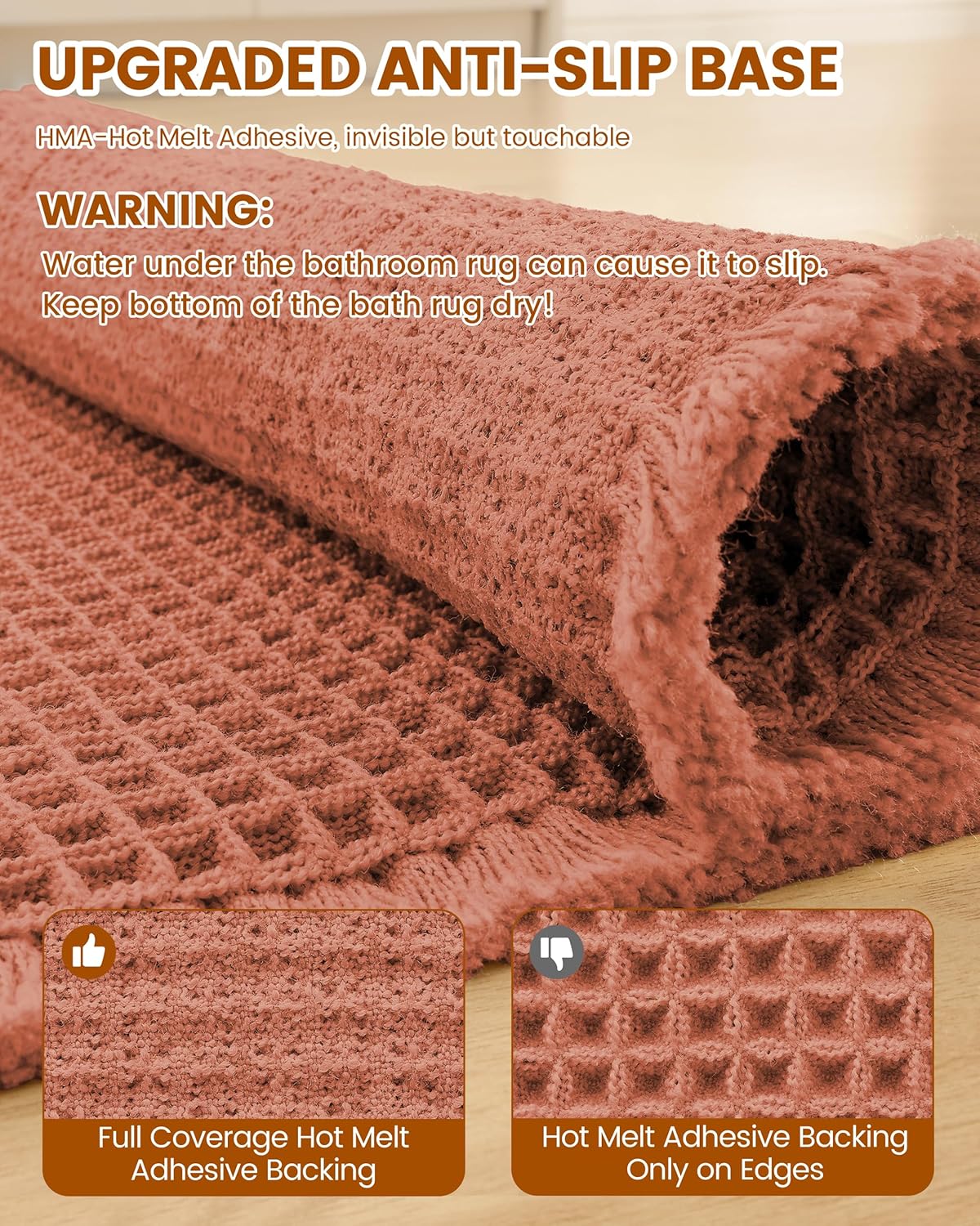 Smiry Waffle Bath Mat 30x20, Extra Soft Absorbent Bathroom Rugs, Non Slip Machine Washable Quick Dry Bath Rugs for Bathroom Floor, Tub, Shower, Home Decor Accessories, Brown