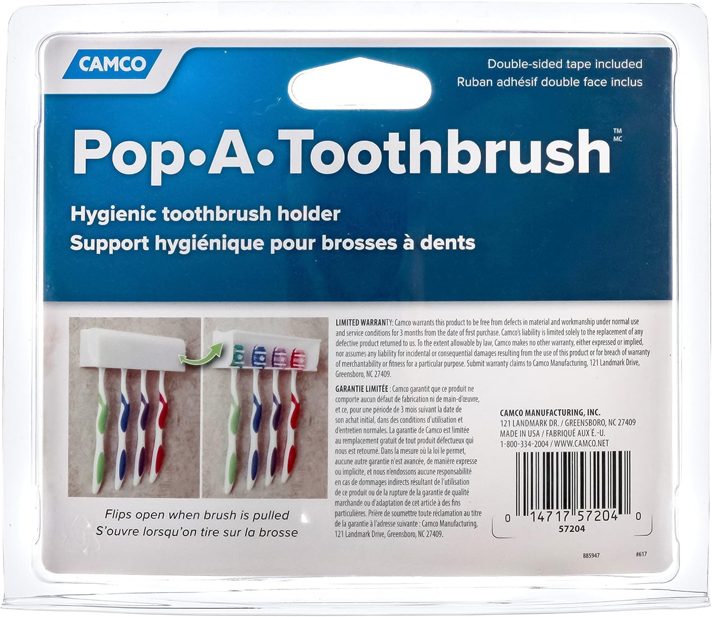 Camco Pop-A-Toothbrush, Hygienic Toothbrush Holder, Holds 4 toothbrushes, Black (57207)