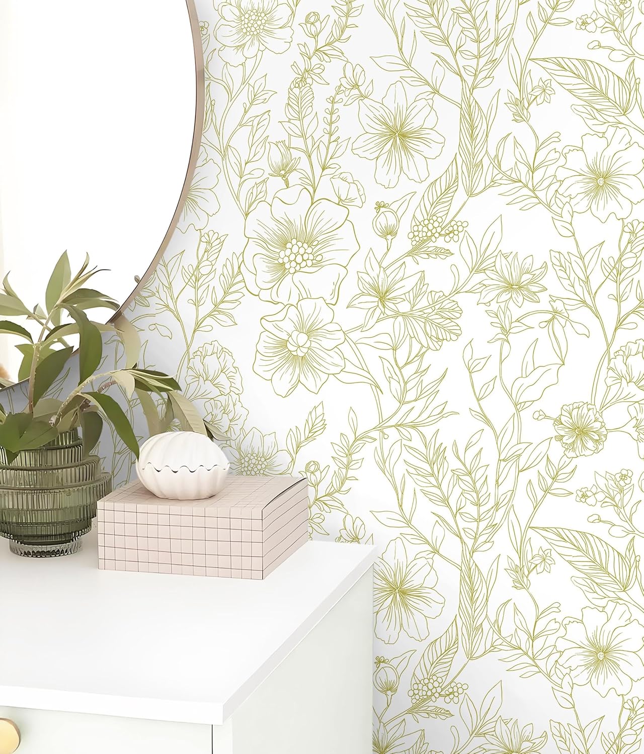GloryTik Floral Peel and Stick Wallpaper, Removable Blue Floral Contact Paper, Self Adhesive Renter Friendly Wallpaper for Bedroom Living Room Bathroom (17.3" x 78.7")