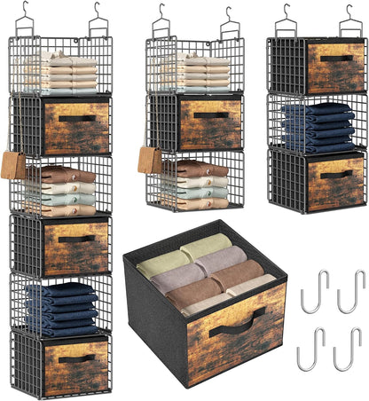 Hanging Closet Organizer, 4 Tier Metal Closet Organizers and Storage with 4 Hanging Hooks 4 S-Hooks for Wardrobe Laundry Room, Wire Storage Shelf for Clothes Sweaters Pants (White)