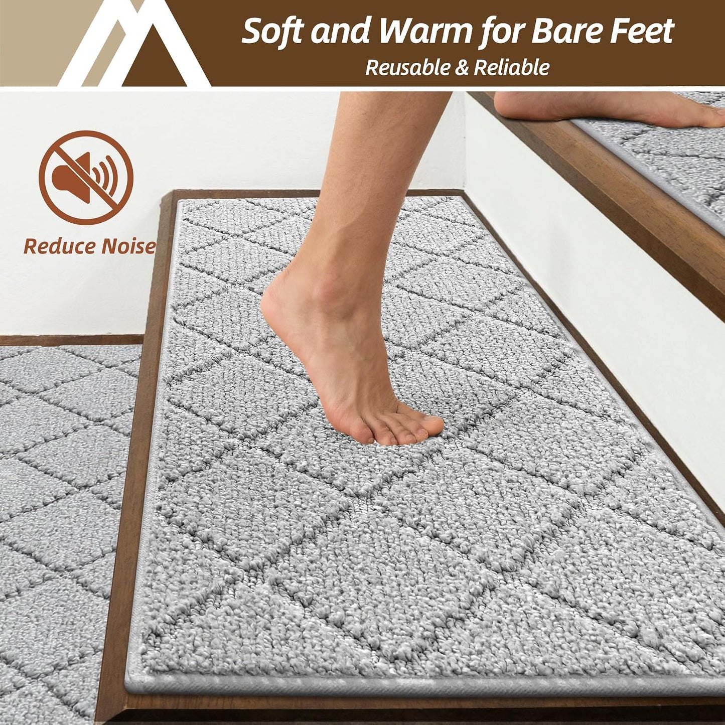 COSY HOMEER Edging Stair Treads Non-Slip Carpet Mat 28inX9in Indoor Stair Runners for Wooden Steps, Edging Stair Rugs for Kids and Dogs, 100% Polyester TPE Backing(4pc, Beige)