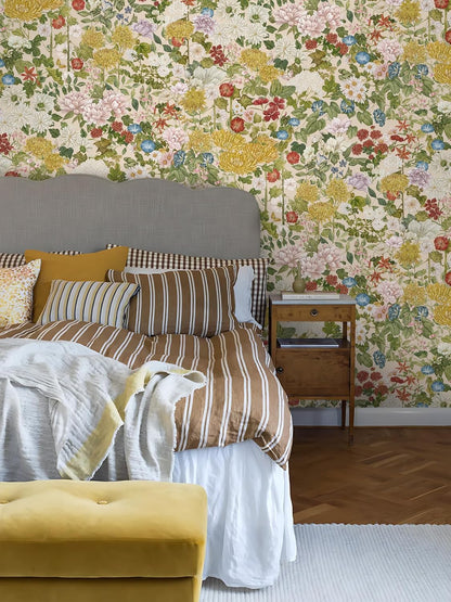 Wallpaper Peel and Stick Floral Wall Paper Removable Waterproof Navy/Pink/Orange Contact Paper for Bedroom, Bathroom,Bathroom, Home Wall 17.3" x 118"