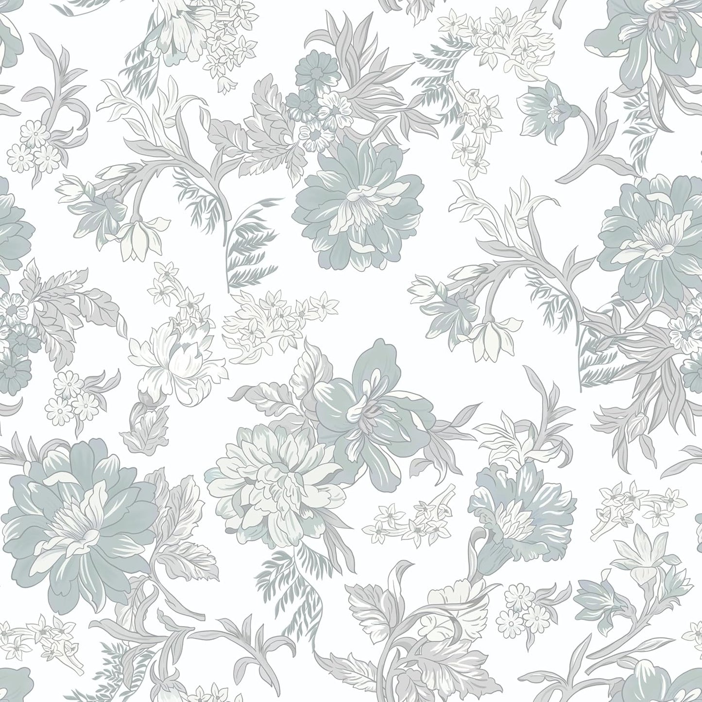 GloryTik Floral Peel and Stick Wallpaper, Removable Blue Floral Contact Paper, Self Adhesive Renter Friendly Wallpaper for Bedroom Living Room Bathroom (17.3" x 78.7")