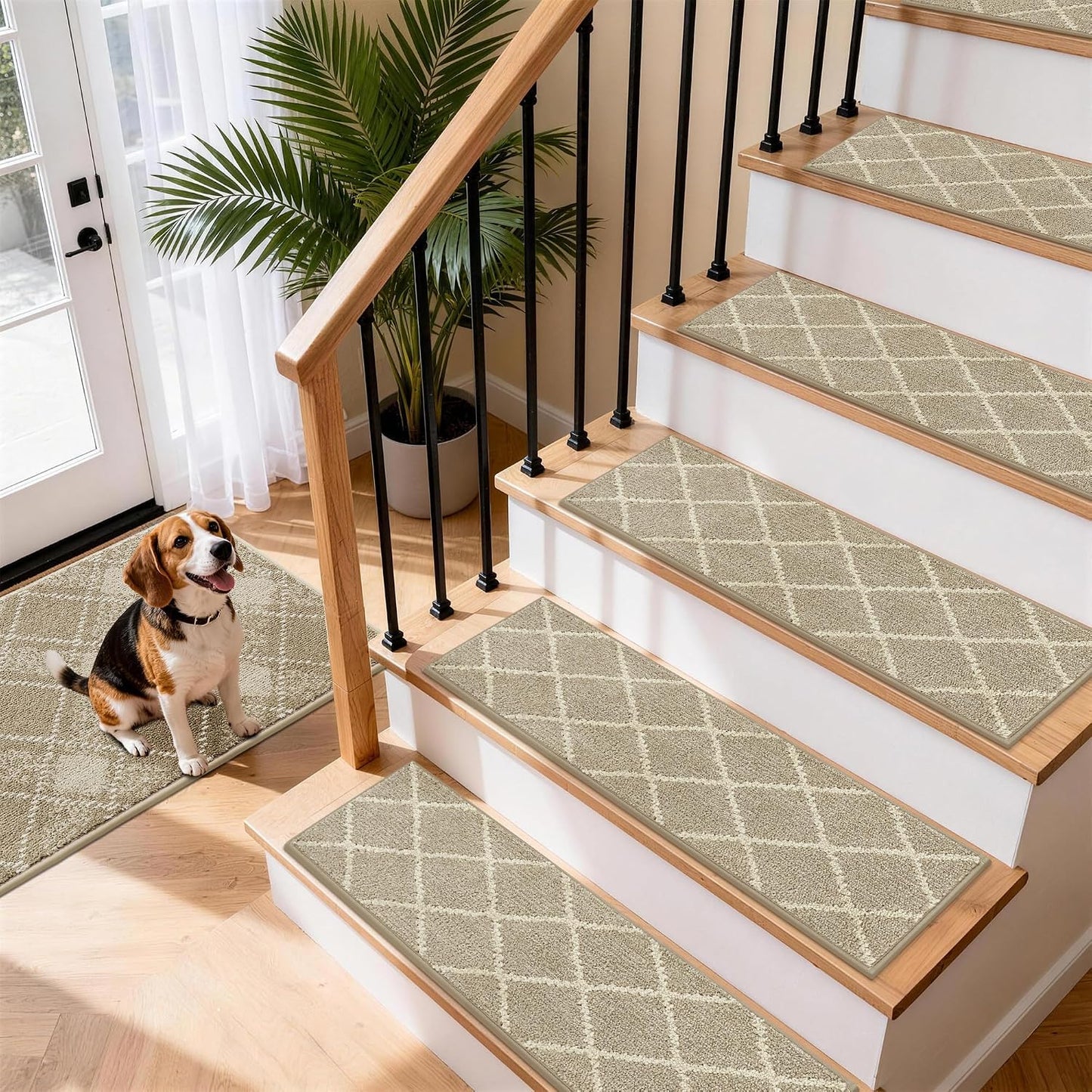 COSY HOMEER Carpet Stair Treads for Wooden Steps Non-Slip Indoor,4pcs, Navy | Peel and Stick,Reusable Adhesive,Residue Free,Washable,Pet Friendly,Soft Stair Runner for Kids,Elders,Multi-Surface Use
